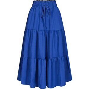 Women's High Elastic Waist Midi Skirt Blue